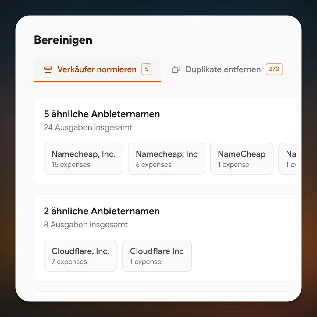Kosts-Ansicht zur Vereinheitlichung unterschiedlicher Lieferanten-Schreibweisen