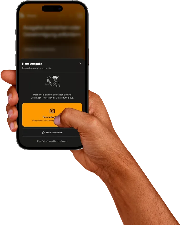 Ein Beleg wird mit dem Handy abfotografiert – der Aufnahme-Bildschirm im Kosts-Mitarbeiter-Bereich