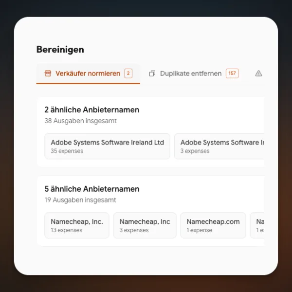 Kosts-Ansicht zur Vereinheitlichung unterschiedlicher Lieferanten-Schreibweisen
